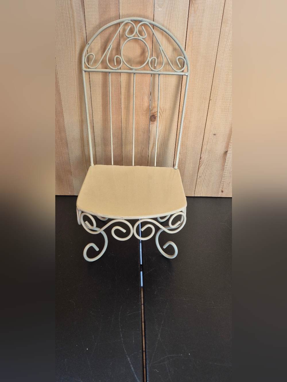 Vintage Miniature Metal Doll Chair Plant Stand Cream Wrought Iron Style 14" Tall